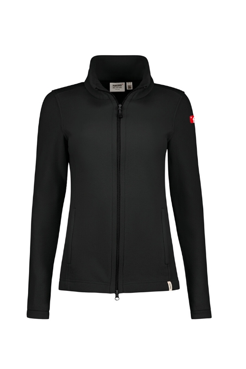 Schwarze Fleecejacke mit rotem Finanz Informatik Logo auf der linken Schulter