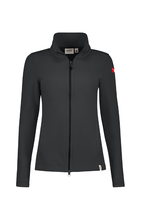 Graue Fleecejacke mit rotem Finanz Informatik Logo auf der linken Schulter